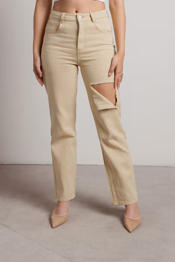Back Off Cutout Jeans - Beige