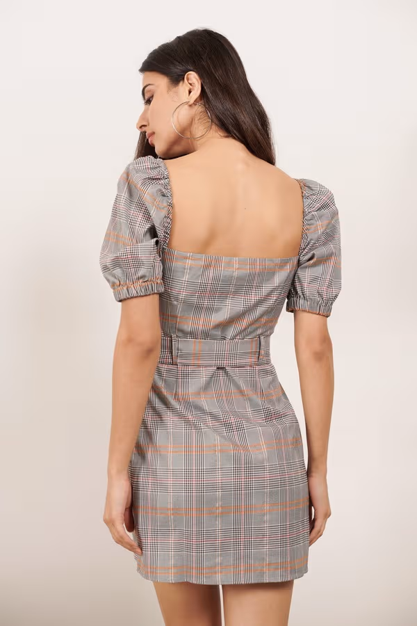 Gia Plaid Bustier Mini Dress - Grey Multi