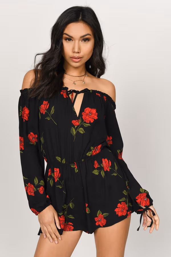 Farrah Floral Romper - Black