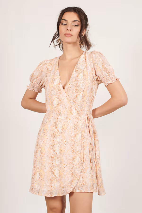 Matter Of Time Snake Wrap Mini Dress - Blush Multi