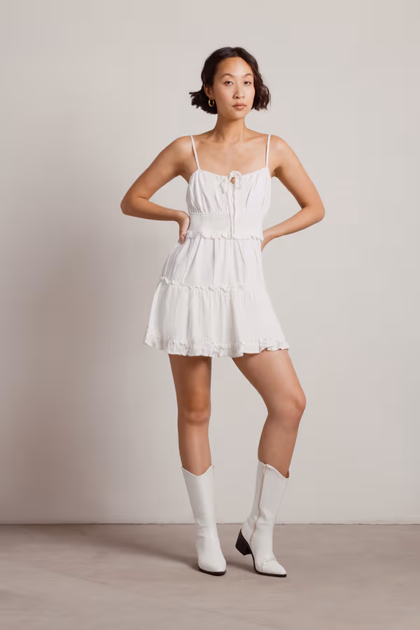 Save The Day Tiered Skater Mini Dress - White