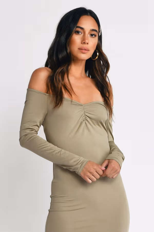 Griselda Off The Shoulder Bodycon Mini Dress - Olive