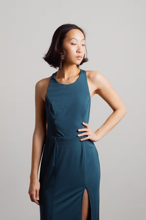 Glam Nights Cutout High Slit Maxi Dress - Emerald