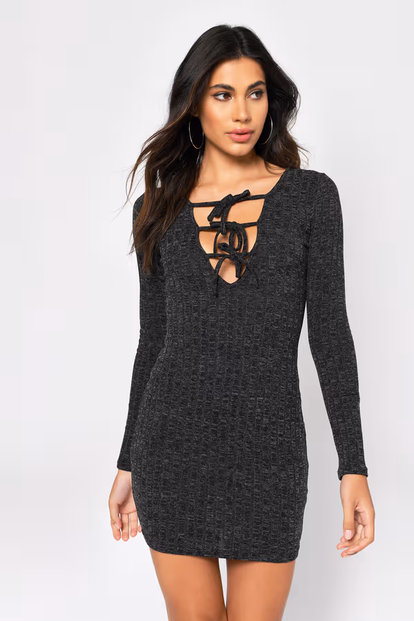 Bri Lace Up Bodycon Mini Dress - Black