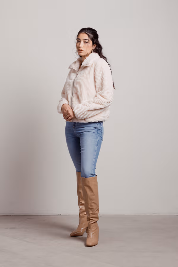 How Sheepish Textured Faux Fur Jacket Faux Fur Jacket - Blush