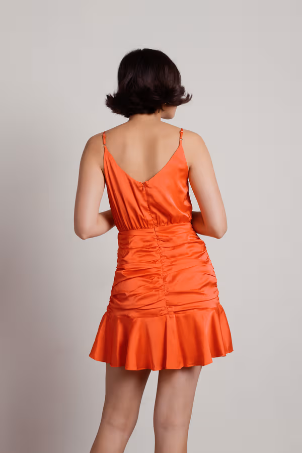 Hard To Leave Ruched Satin Mini Dress - Red