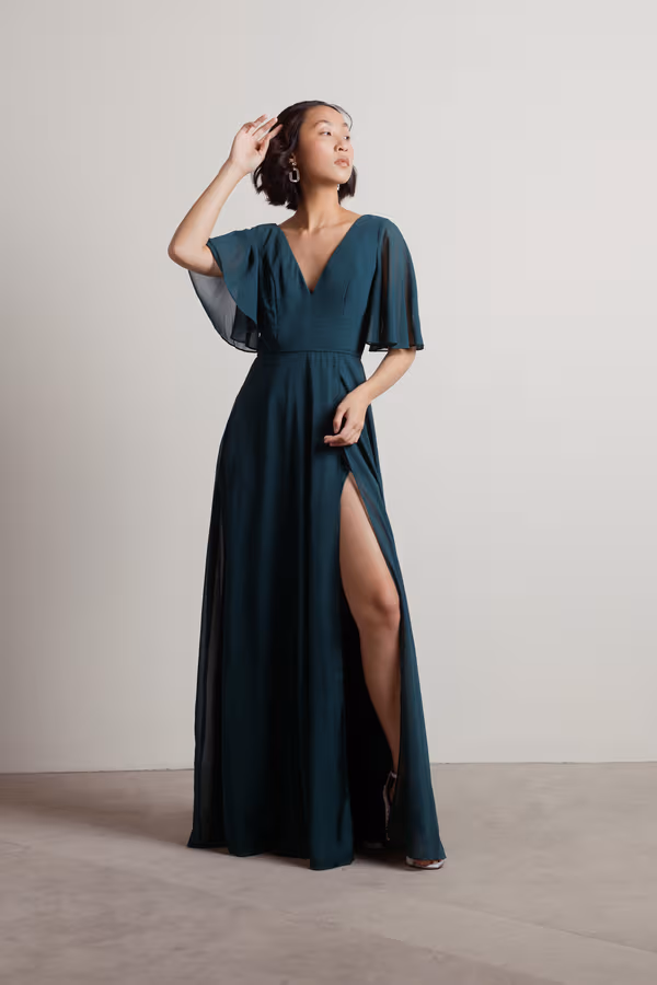 Come Closer To Me Butterfly Sleeve High Slit Maxi Dress - Sage