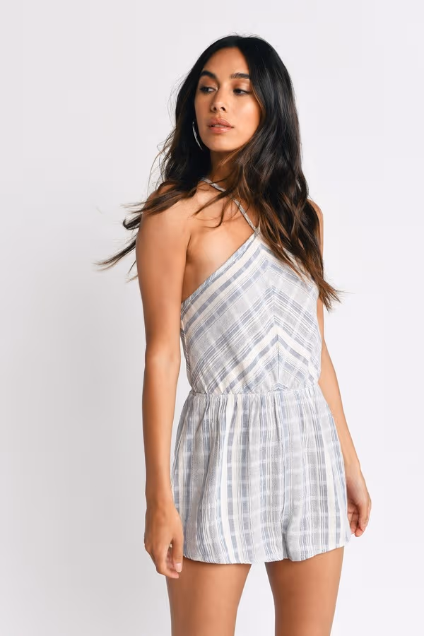 Limits Lace Up Romper - Blue