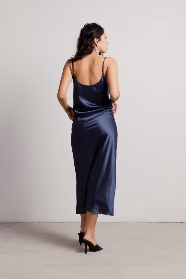 Cassie Satin Cowl Neck Midi Dress - Slate