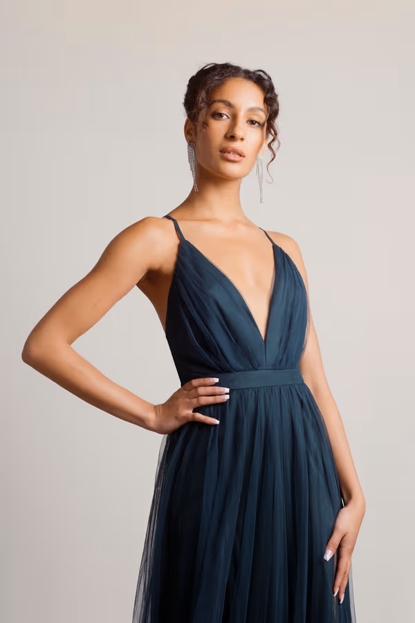 Night To Remember Chiffon Double High Slit Maxi Dress - Navy