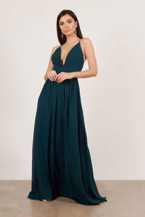 Etiquette Deep V Cross Back Maxi Dress - Emerald