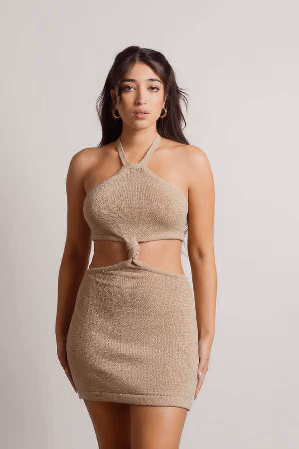 Just The Thing Cutout Bodycon Mini Dress - Brown