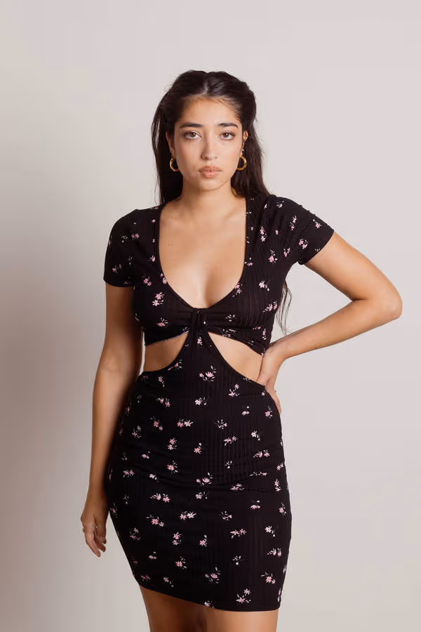 Bring It Floral Cutout Mini Dress - Ivory Multi