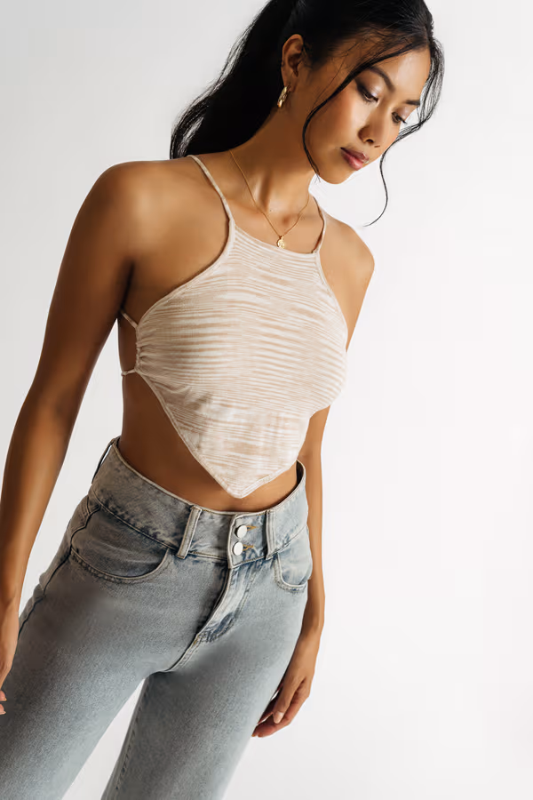 Sip My Tea Crop Top - Sand Multi