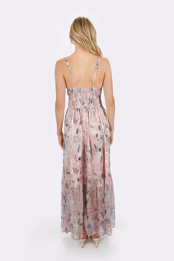Hilde Floral Plunging Maxi Dress - Pink/Gray