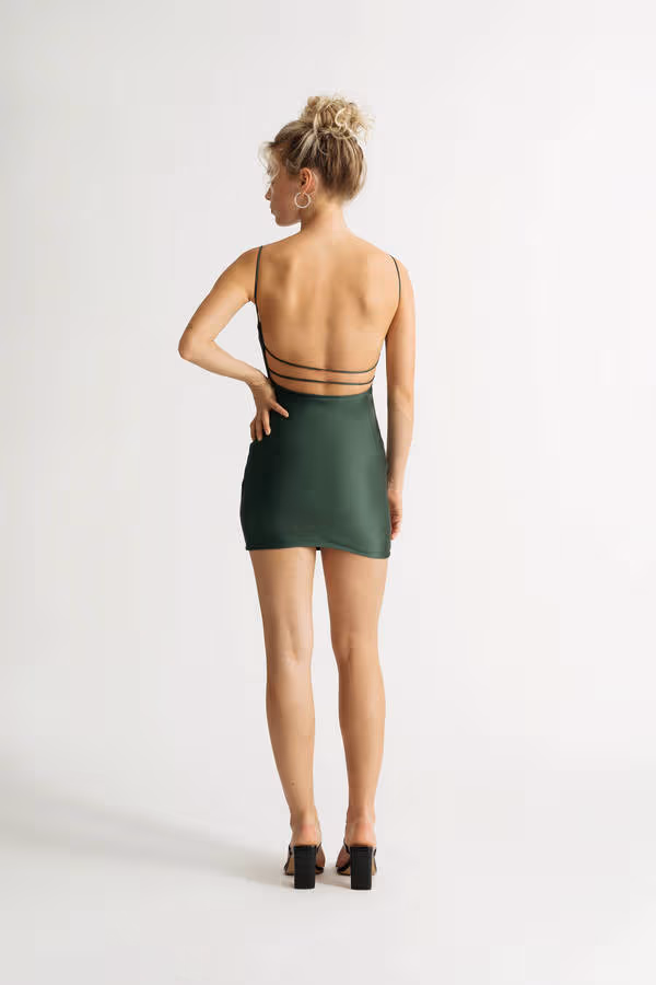 Teddy Satin Bodycon Mini Dress - Hunter Green