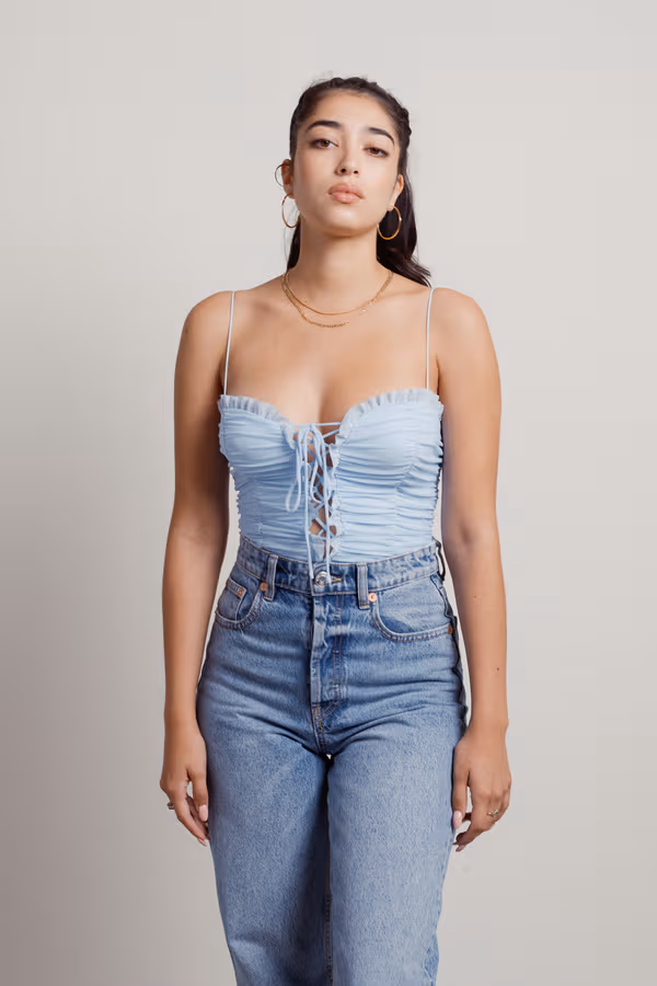 Rae Lace Up Bodysuit - Light Blue