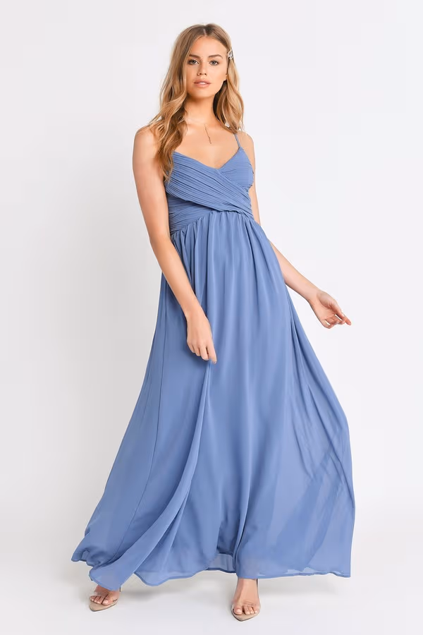 All About Tonight Surplice Empire Maxi Dress - Slate