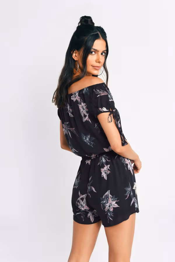Ivy Off The Shoulder Romper - Black Multi