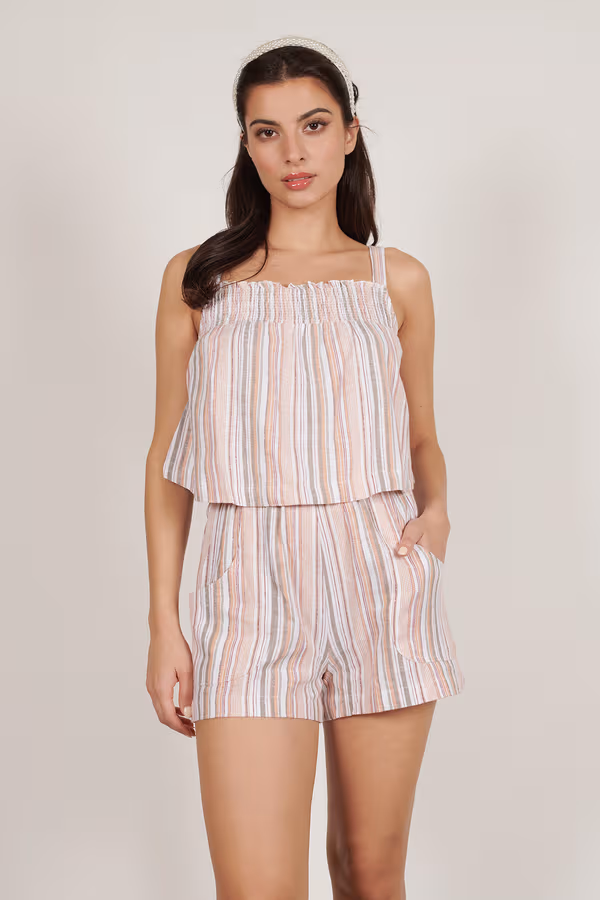 Be Alright Stripe Crop Top and Short Set - Orange Multi