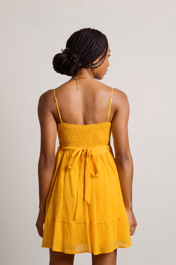 Alfiya Smocked Skater Mini Dress - Yellow