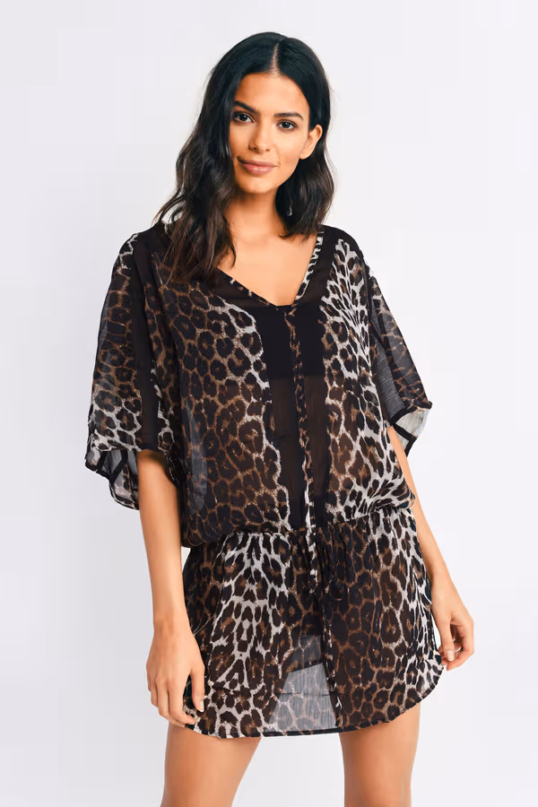 Swept Away Leopard Print Shift Mini Dress - Brown Multi