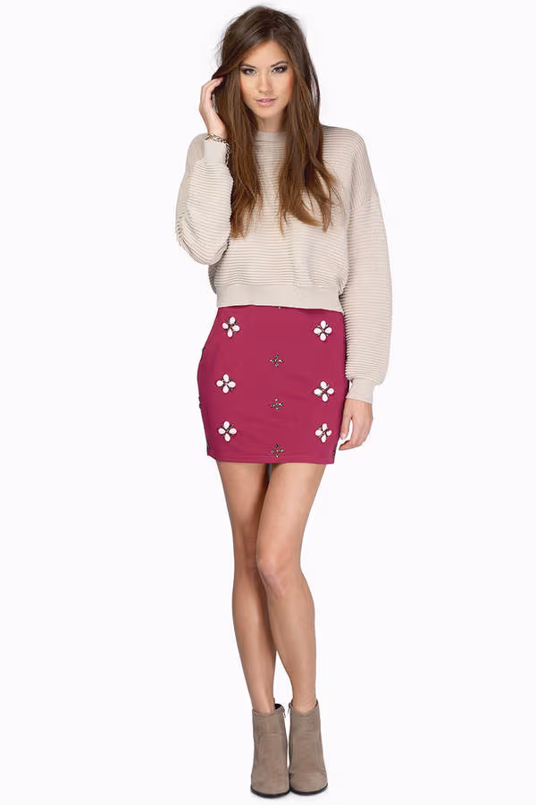 Illuminate The Sky Floral Mini Skirt - Berry