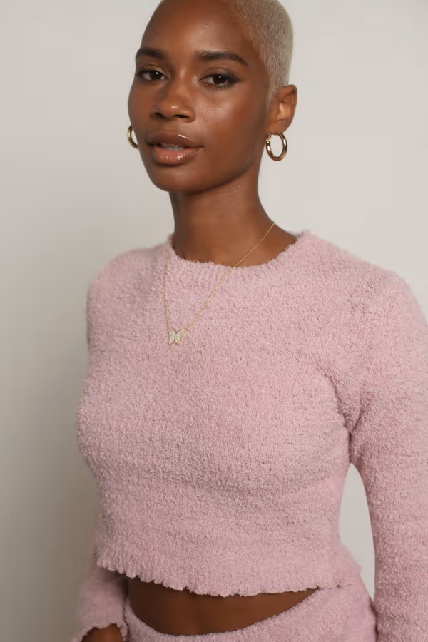 Warm Hug Fuzzy Crop Top and Short Set - Cream