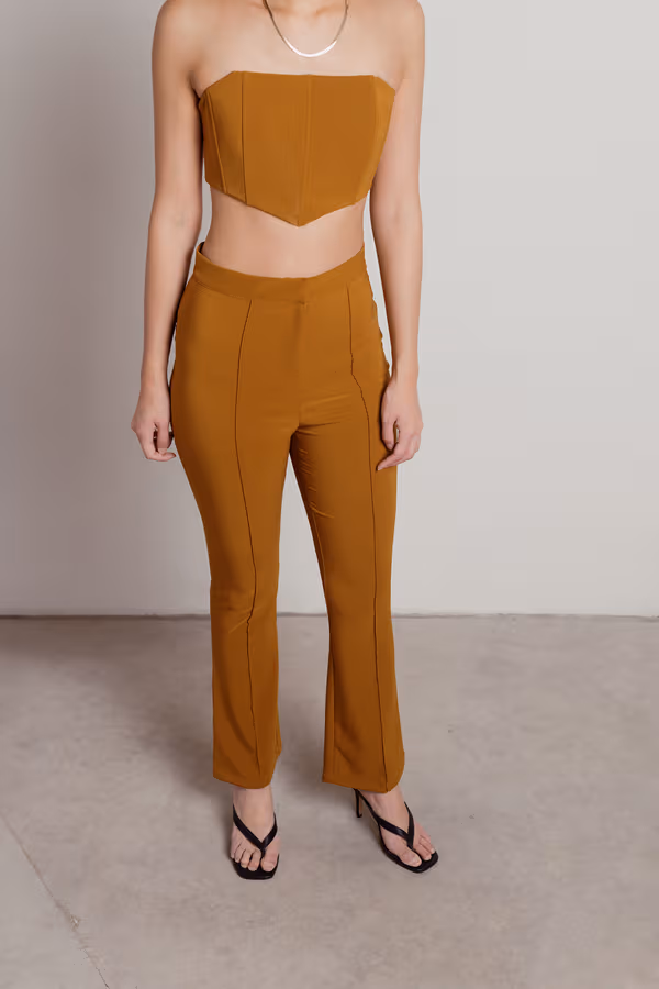 Cassandra Exposed Stitch Corset Top and Pants Set - Copper