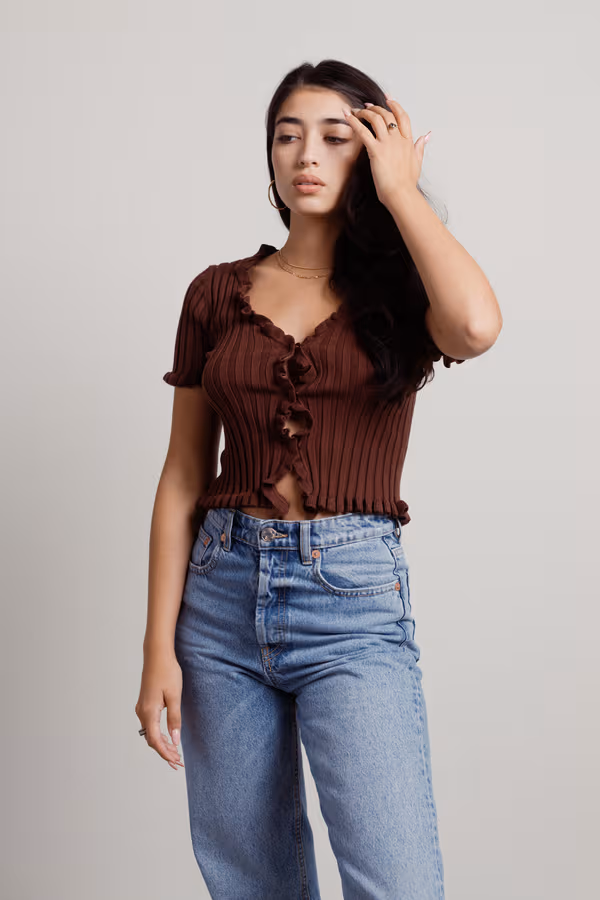 Touch of Magic Ruffle Cardigan - Brown