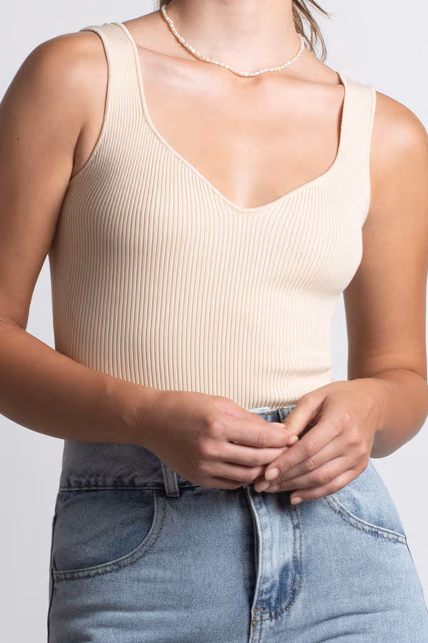 Enila Ribbed Bodysuit - Beige