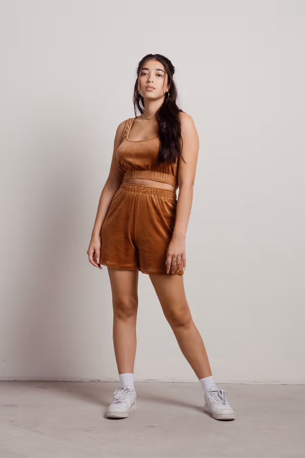 Cordae Velour Top and Short Lounge Set - Slate Blue