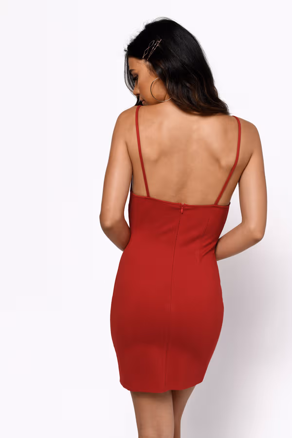 Come On Over Plunging Bodycon Mini Dress - Red