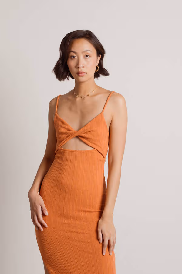 Over There Ribbed Cutout Midi Dress - Terracotta