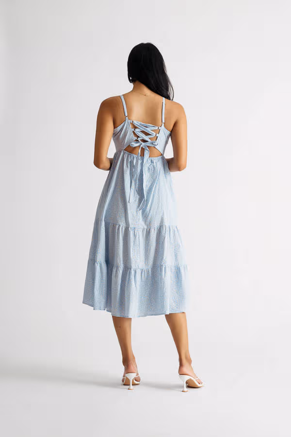 Azumi Floral Cross Back Midi Dress - Blue