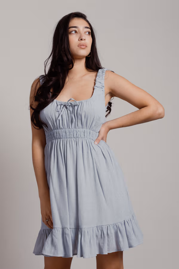 Glass Slipper Ruched Babydoll Mini Dress - Blue