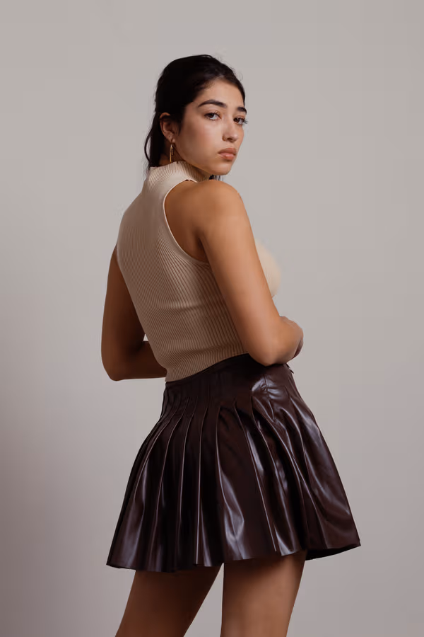 School Girl Tennis Mini Skirt - Brown