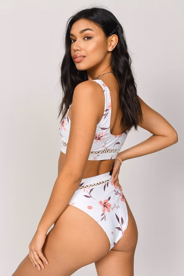 Maddie High Rise Bikini Bottom - Beige Multi