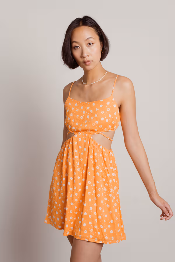 Juliet Floral Cutout Mini Dress - Orange