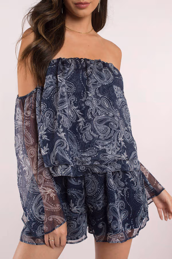 The Jetset Diaries Midnight Off The Shoulder Romper - Midnight