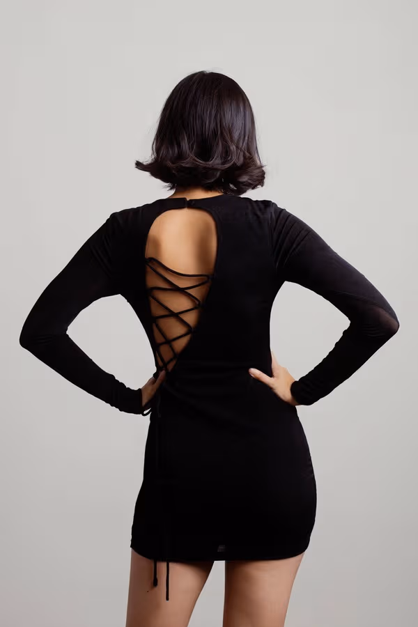 Do Not Cross Me Lace Up Bodycon Mini Dress - Black
