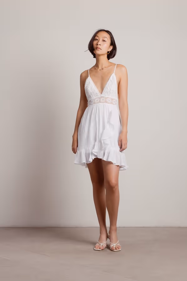 All The Right Reasons Crochet Bust Skater Mini Dress - Off White