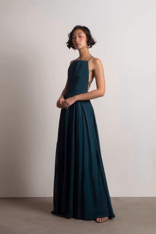 Last Touch Halter Cross Back Maxi Dress - Emerald