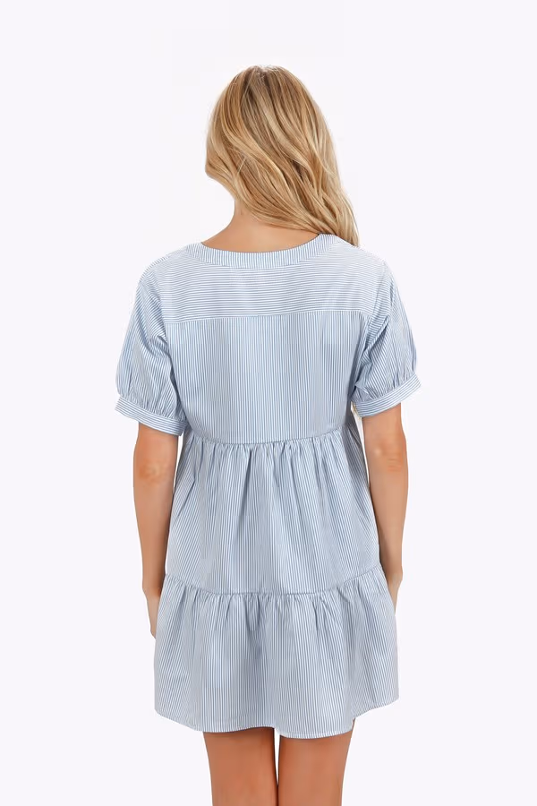Czarina Tiered Babydoll Mini Dress - Sky