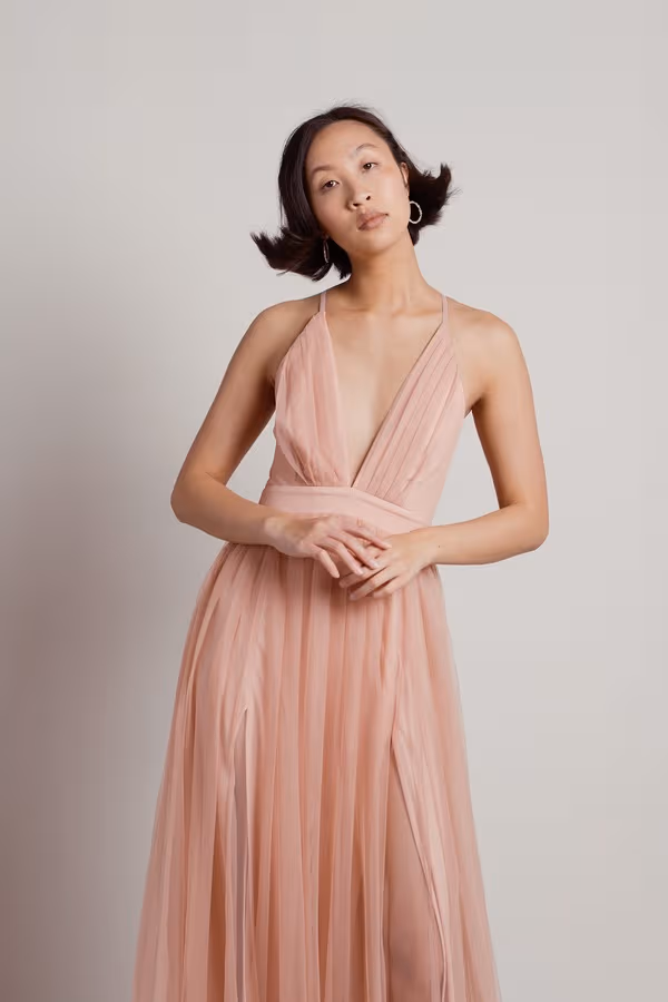 Here To Slay Plunging High Slit Maxi Dress - Navy