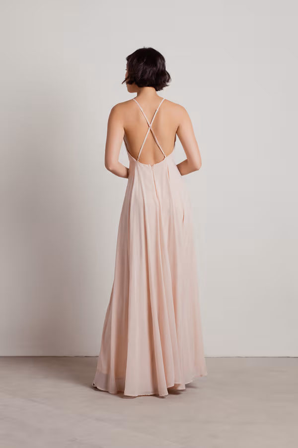 Aleisha Halter Cross Back Maxi Dress - Blush
