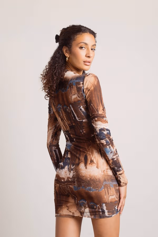 Zero Gravity Abstract Print Bodycon Mini Dress - Brown