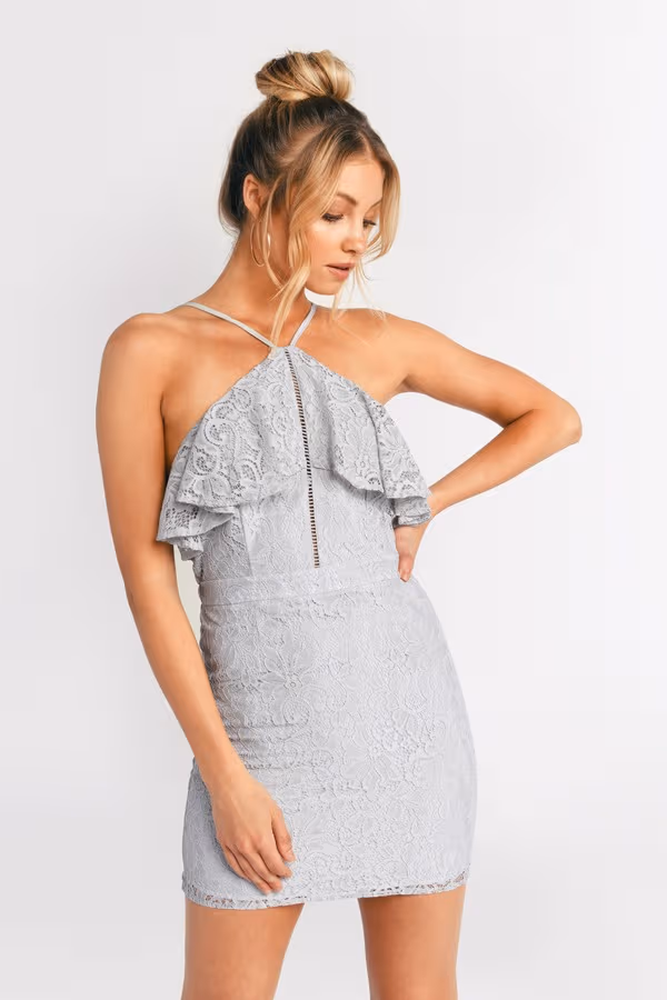 Clara Ruffle Lace Mini Dress - Light Blue