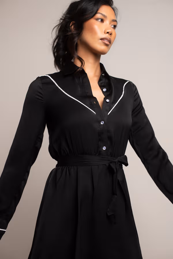 Patty Button Up Skater Mini Dress - Black