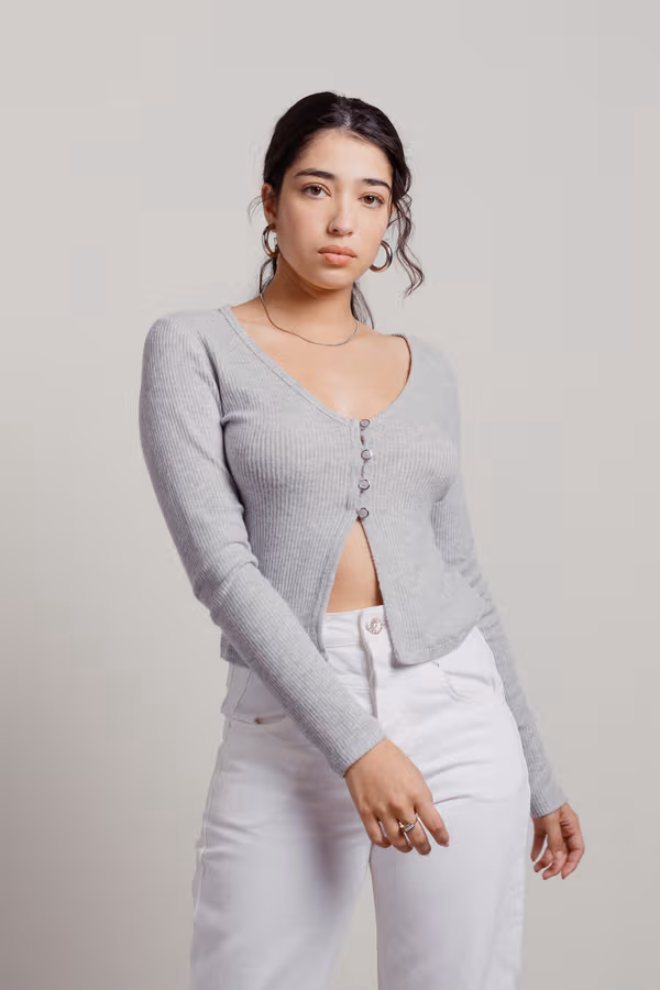 Paola Ribbed Cardigan - Grey